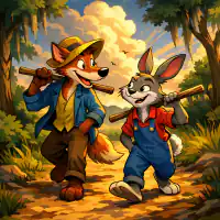 Обложка сказки «Как Братец Лис охотился, а добыча досталась братцу Кролику»