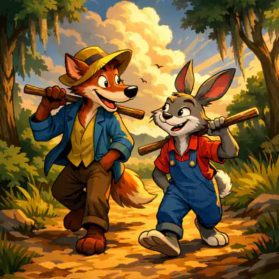 Обложка сказки «Как Братец Лис охотился, а добыча досталась братцу Кролику»